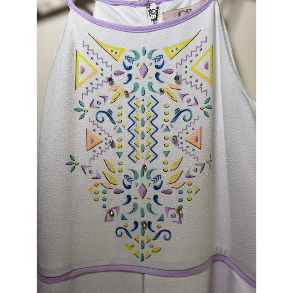 GB Girls Size 8 White Handkerchief Hem Dress Embellished Sleeveless Party Summer - Picture 2 of 10